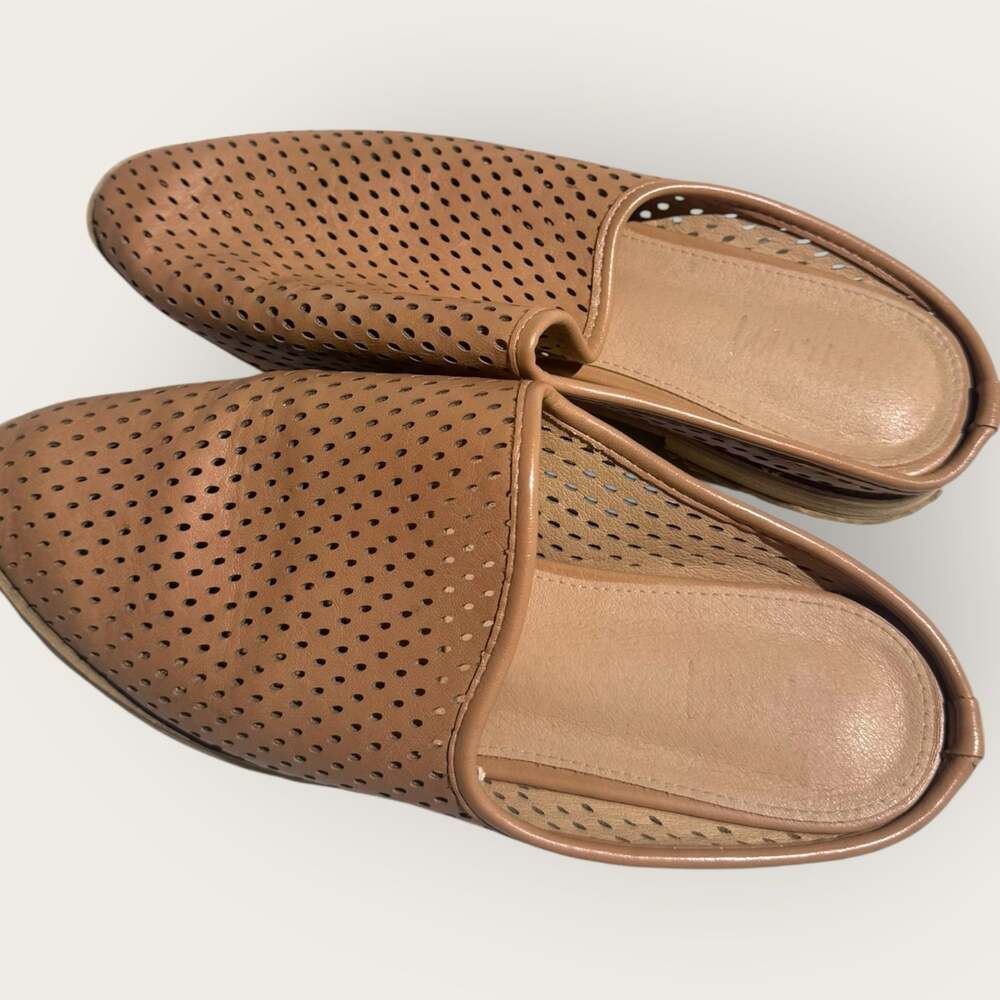 MiiM Brown Perforated Leather Slip-On Mules